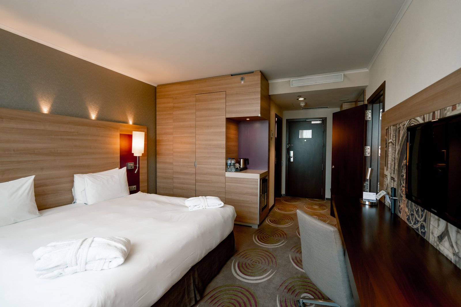 interior of a double hotel room after cleaning housekeeping bedroom rest room concept cleanliness and hospitality travel rest